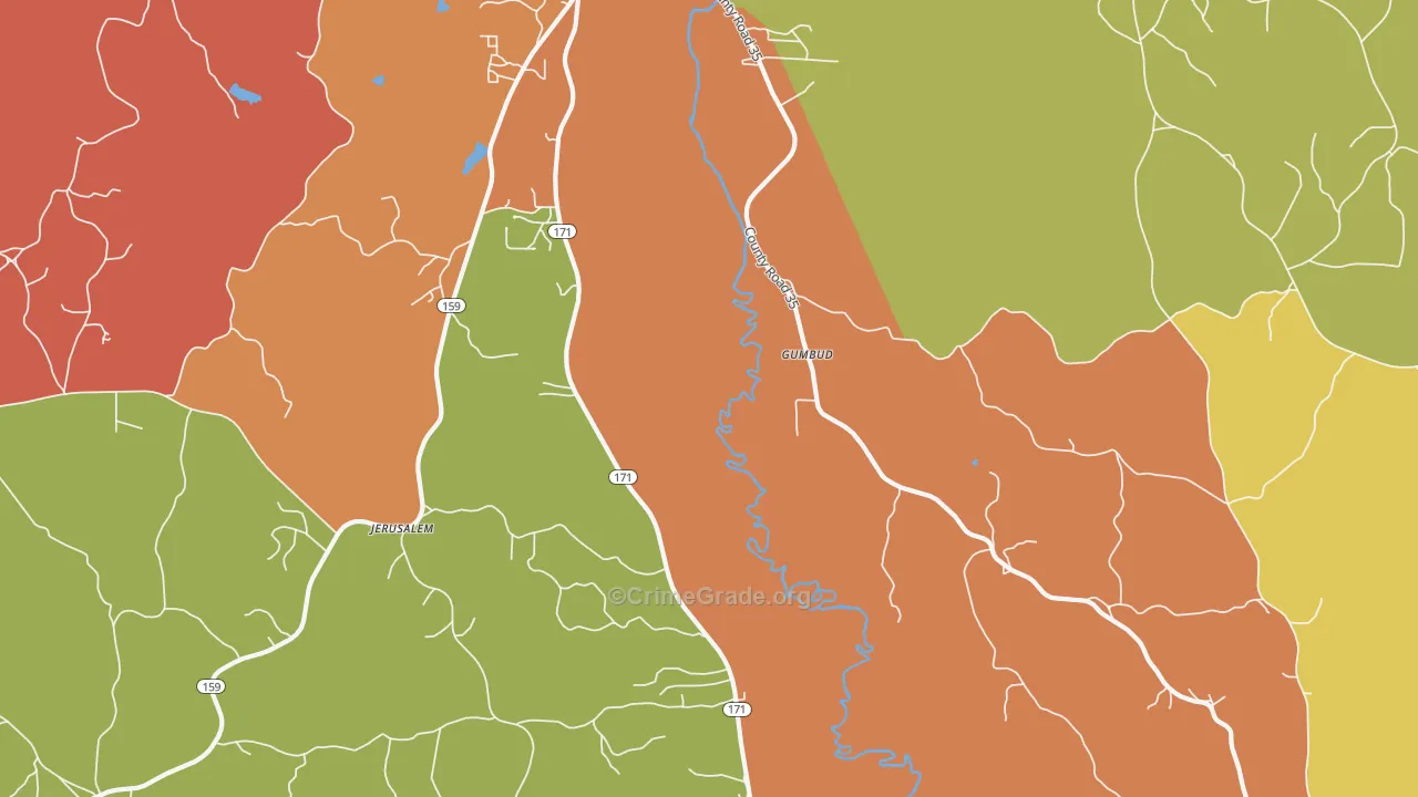 Hubbertville, AL Map of Robbery Rates