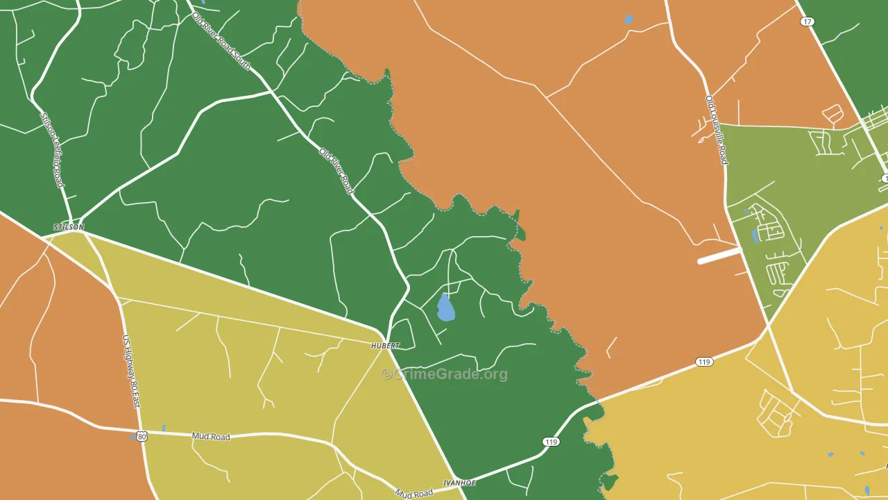 Hubert, GA Map of Robbery Rates