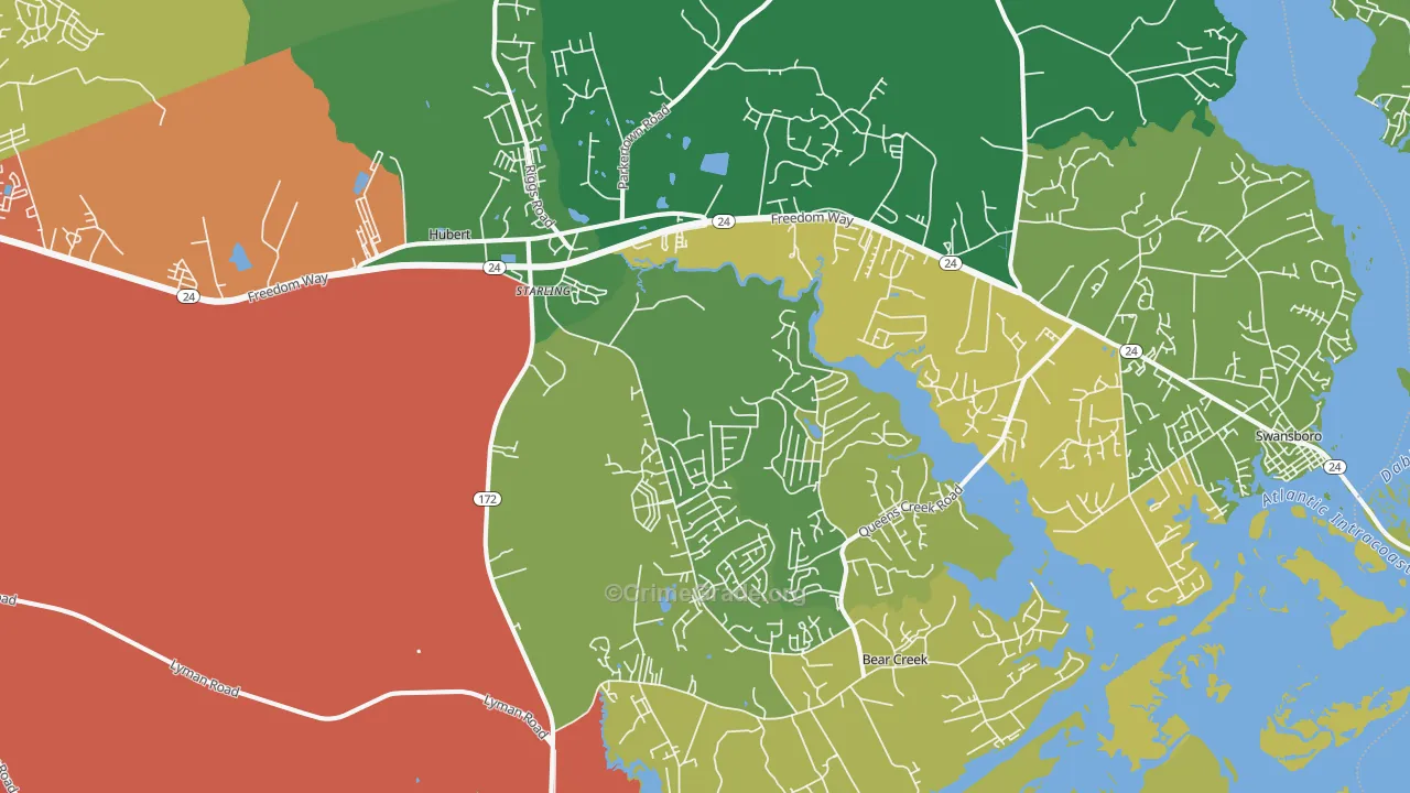 Hubert, NC Map of Robbery Rates