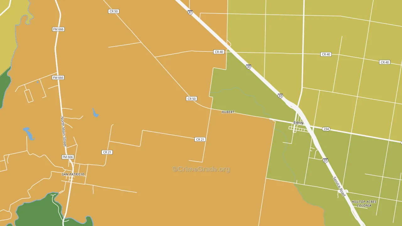Hubert, TX Map of Robbery Rates