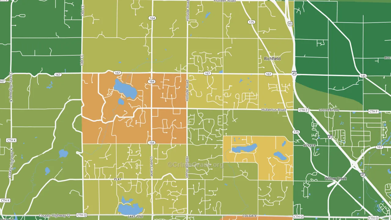 Hubertus, WI Map of Robbery Rates