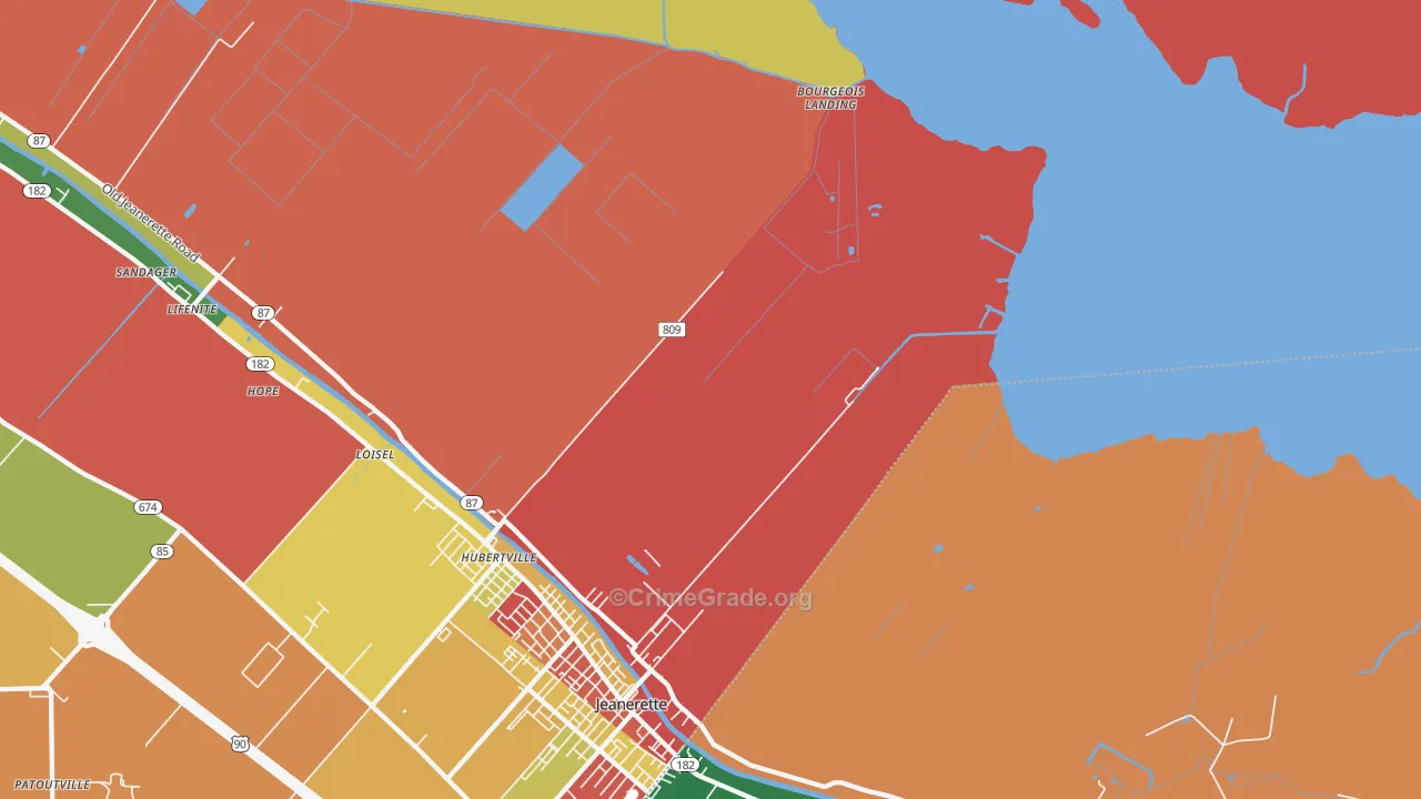 Hubertville, LA Map of Robbery Rates