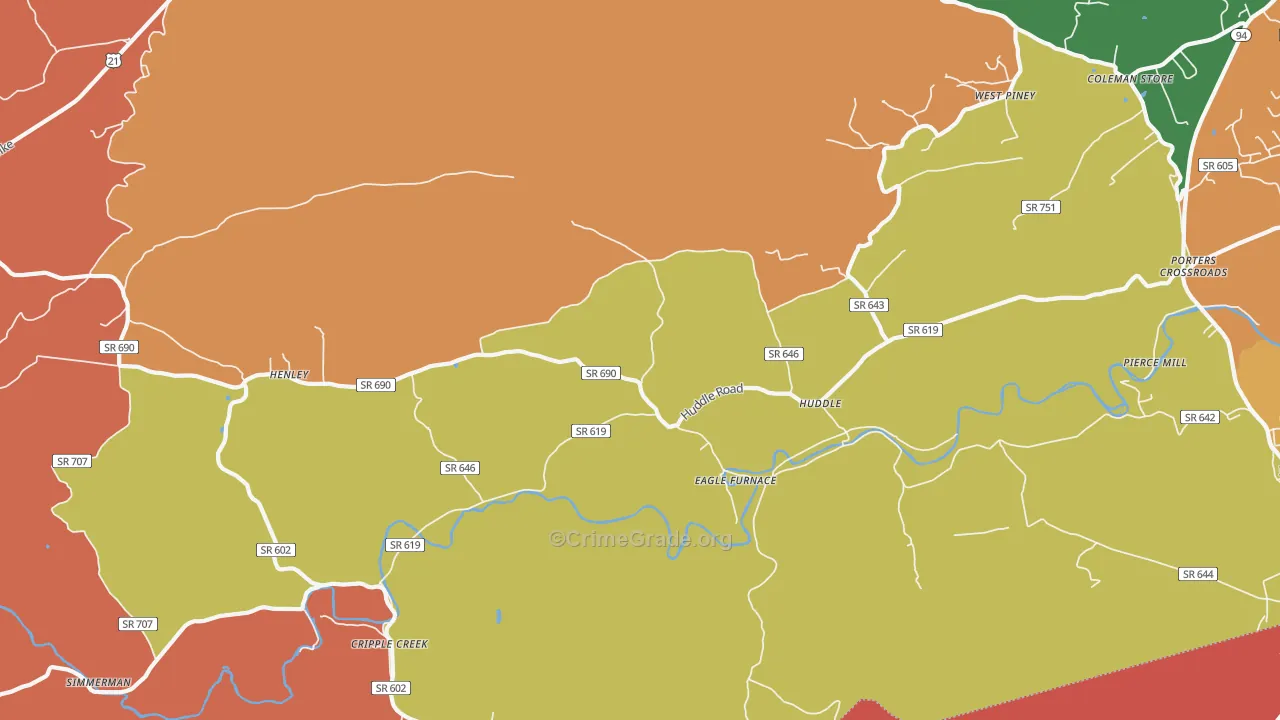 Huddle, VA Map of Robbery Rates