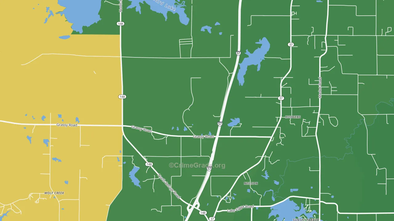 Hudgens, IL Map of Robbery Rates