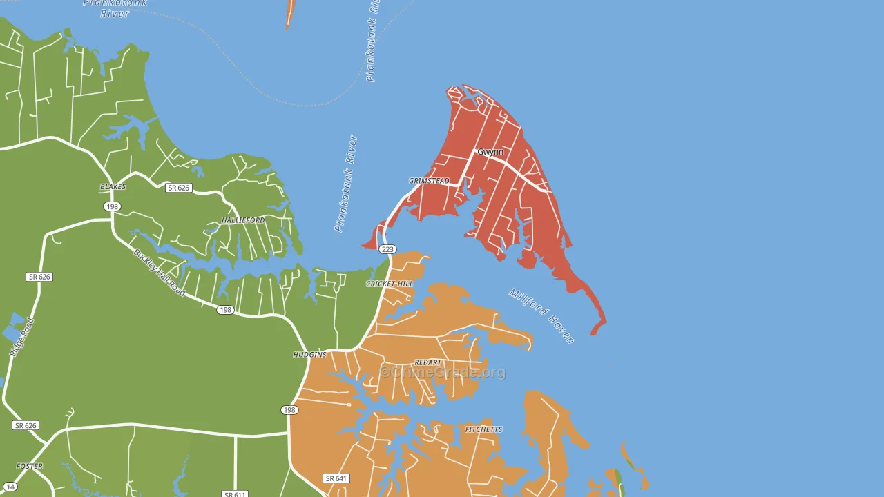Hudgins, VA Map of Robbery Rates