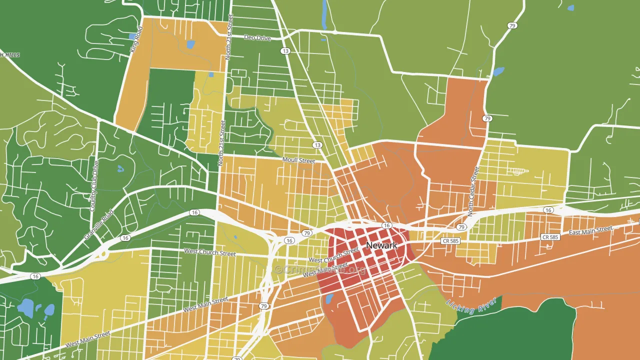 Hudson Avenue Historic District, Newark, OH Map of Robbery Rates