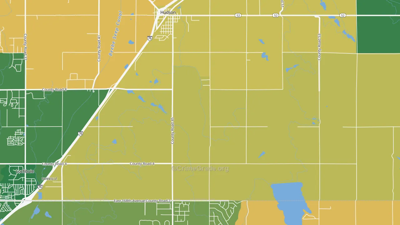 Hudson, CO Map of Robbery Rates