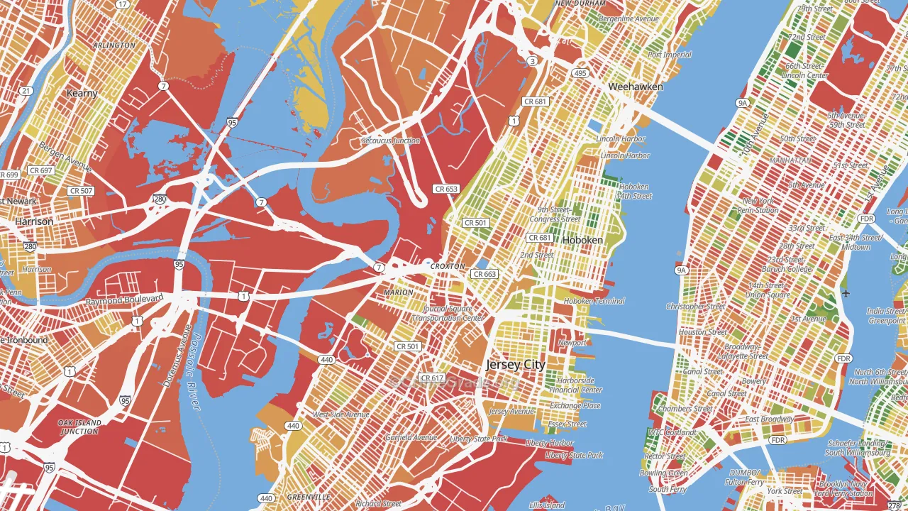 Hudson County, NJ Map of Robbery Rates