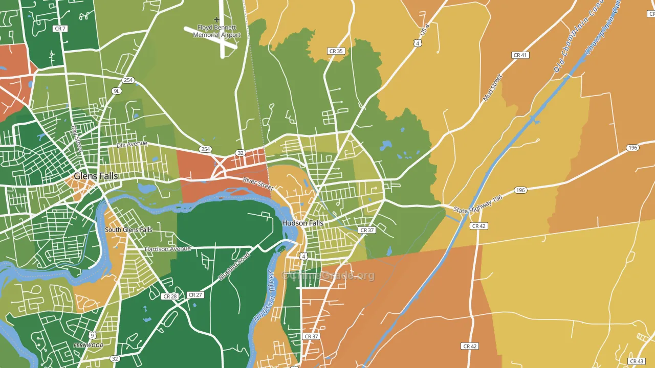 Hudson Falls, NY Map of Robbery Rates