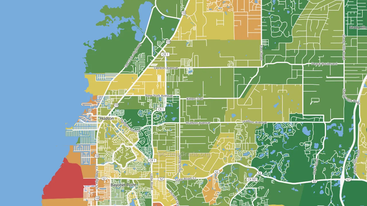 Hudson, FL Map of Robbery Rates