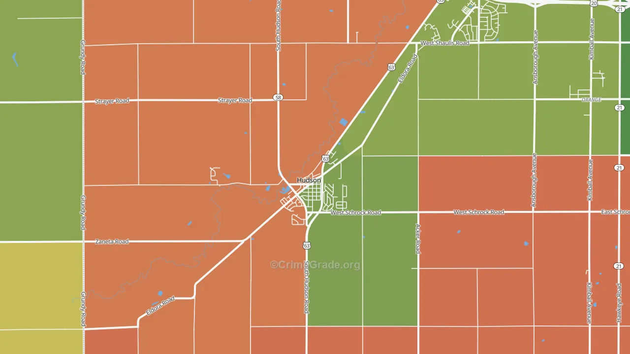 Hudson, IA Map of Robbery Rates
