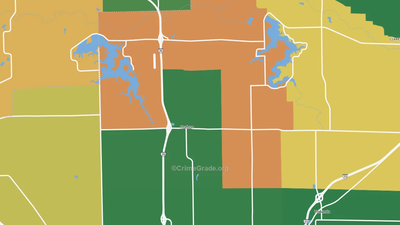 Hudson, IL Map of Robbery Rates