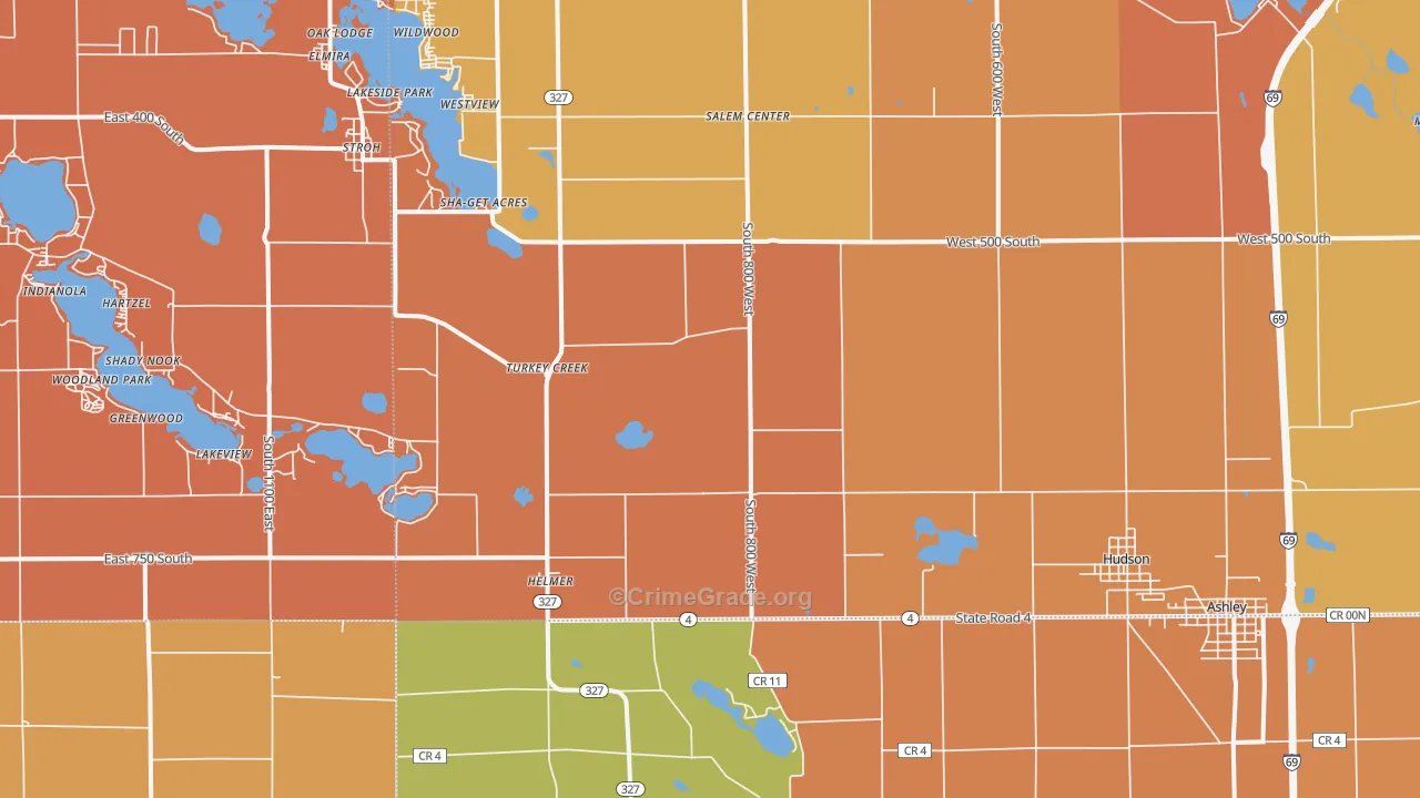 Hudson, IN Map of Robbery Rates