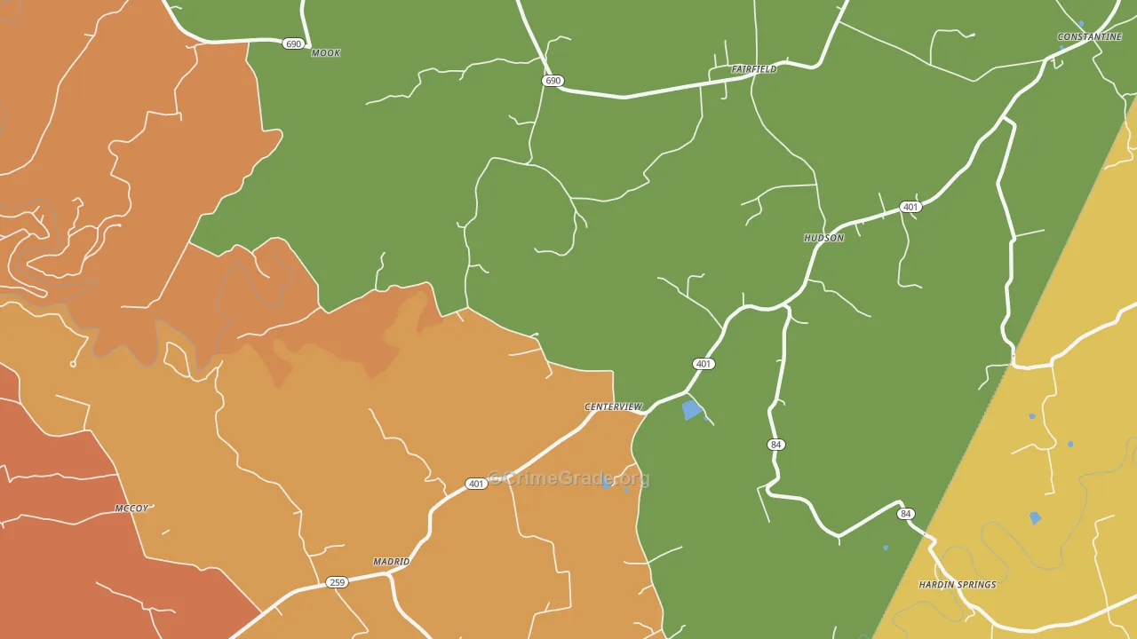 Hudson, KY Map of Robbery Rates