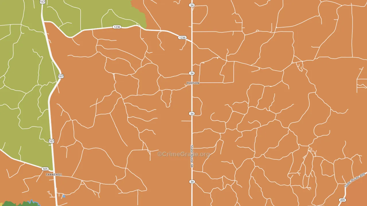 Hudson, LA Map of Robbery Rates