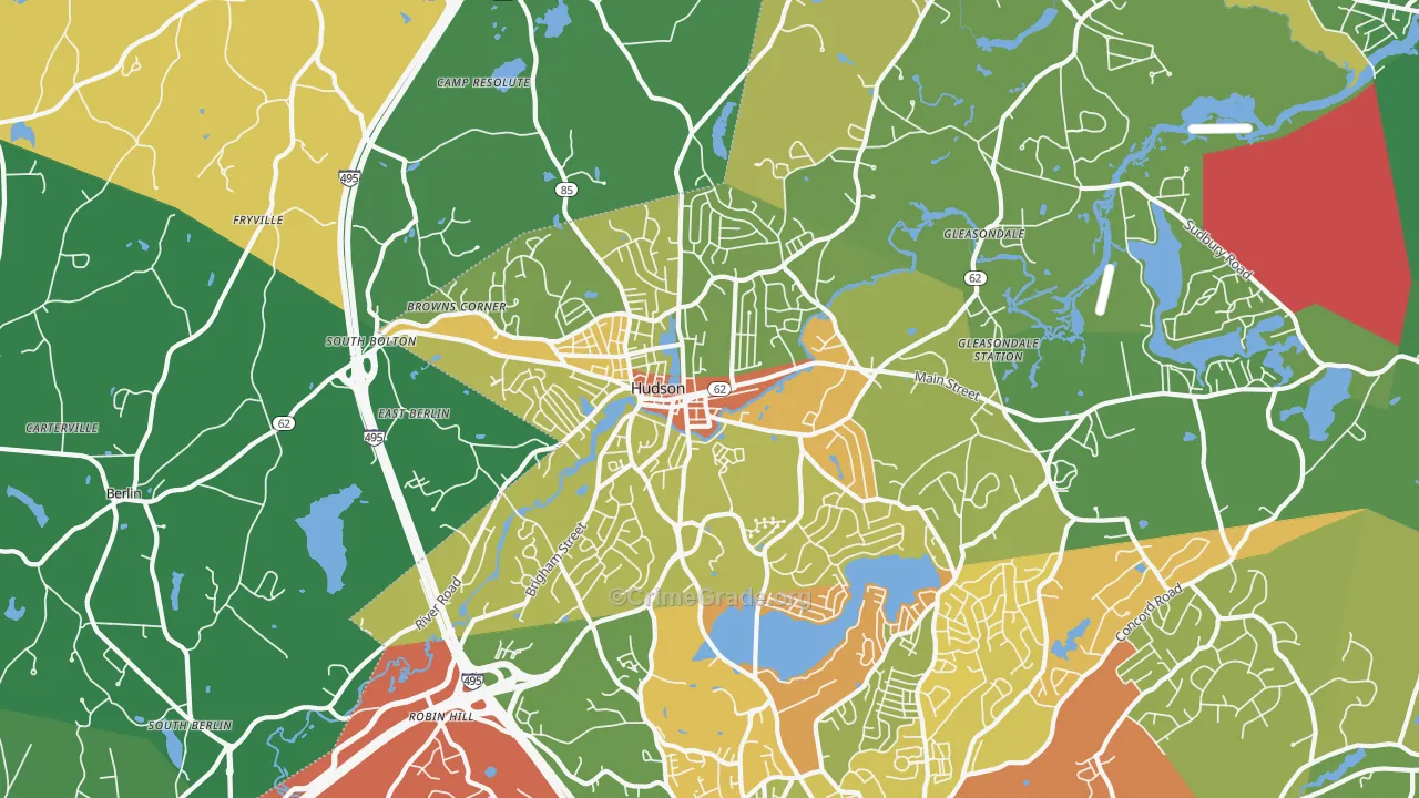 Hudson, MA Map of Robbery Rates