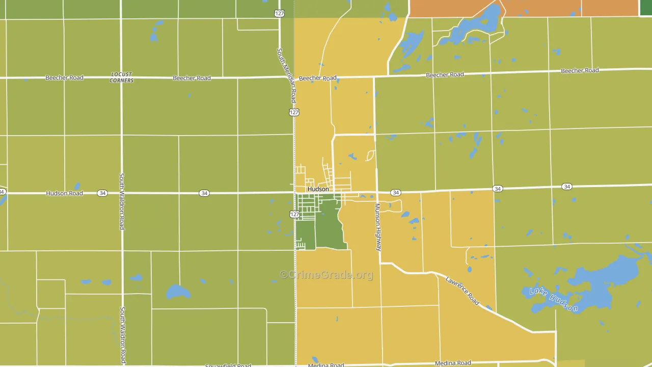 Hudson, MI Map of Robbery Rates