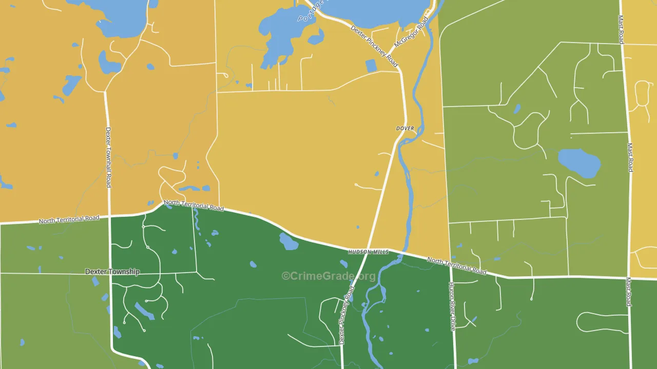 Hudson Mills, MI Map of Robbery Rates