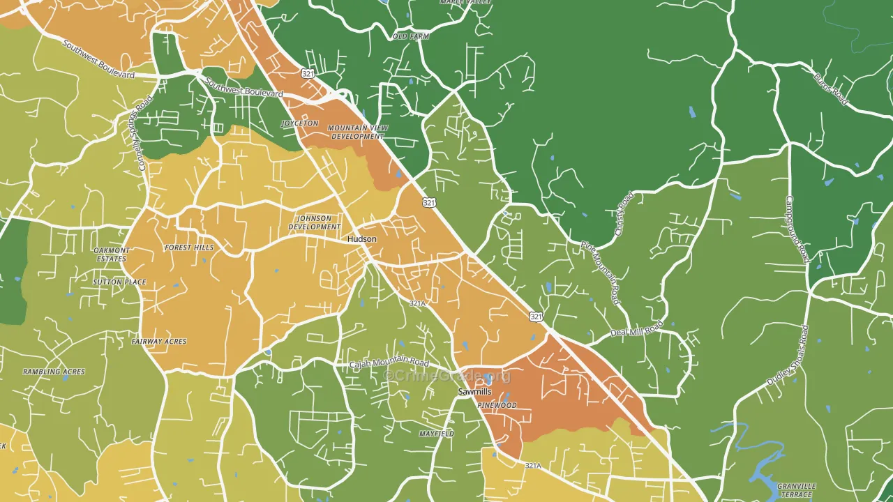 Hudson, NC Map of Robbery Rates
