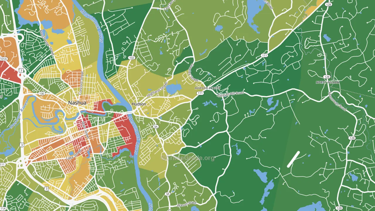 Hudson, NH Map of Robbery Rates