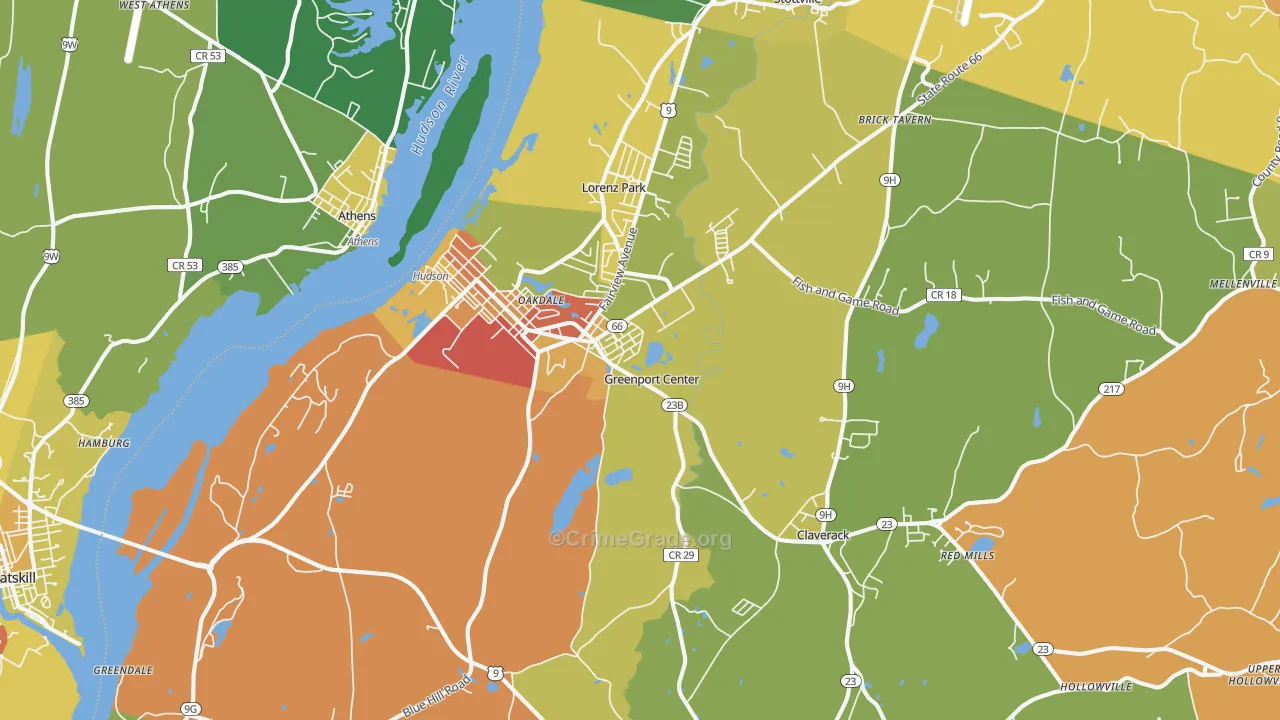 Hudson, NY Map of Robbery Rates