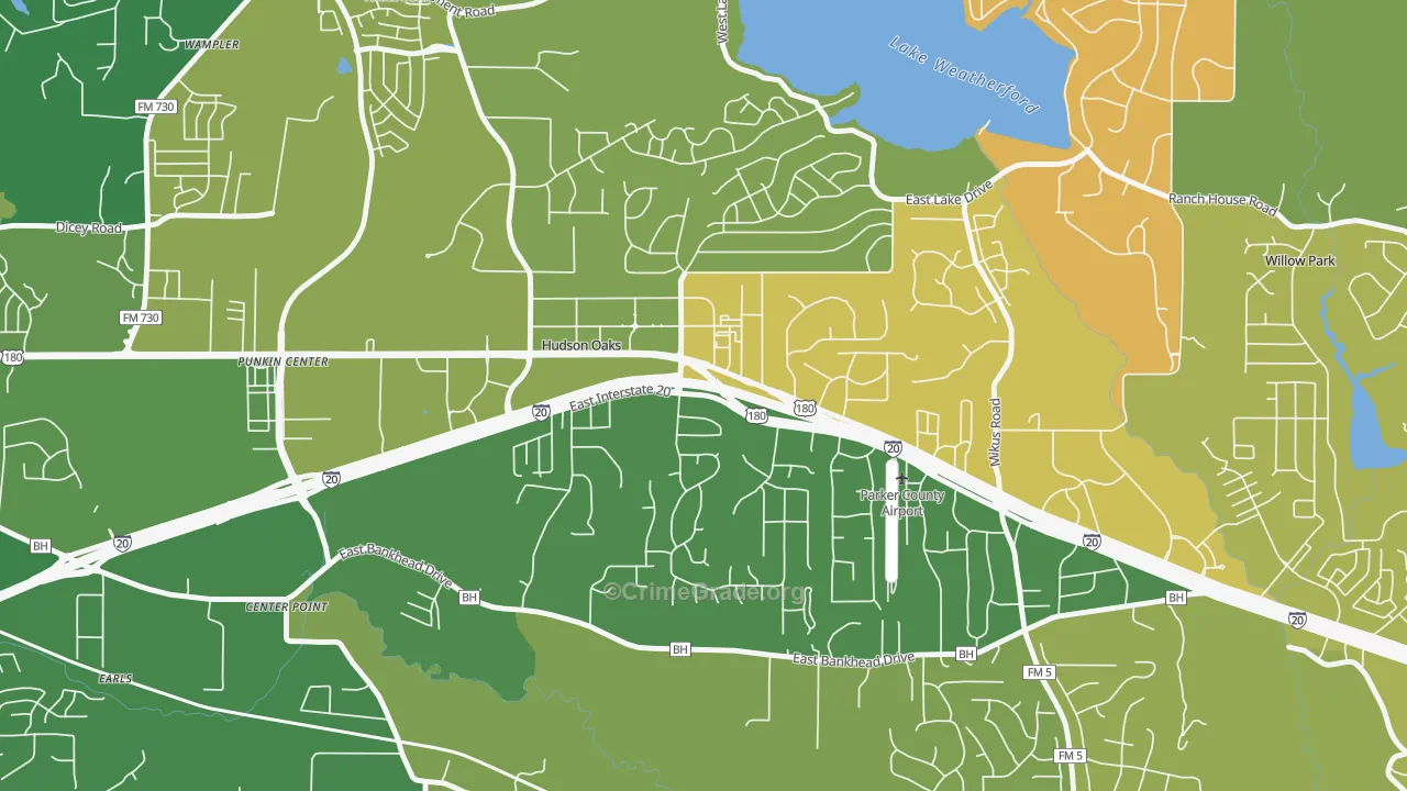 Hudson Oaks, TX Map of Robbery Rates
