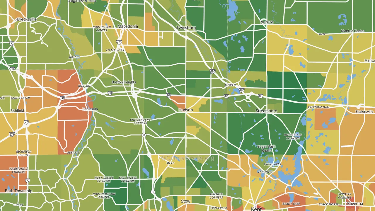 Hudson, OH Map of Robbery Rates