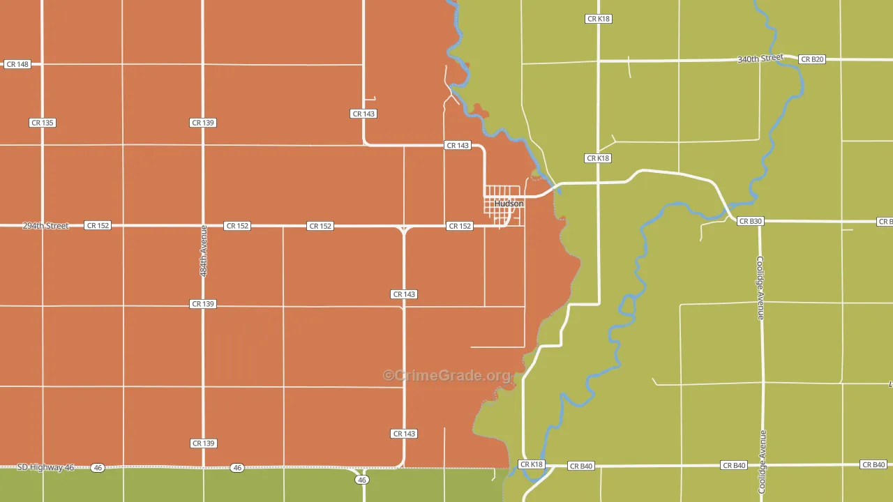 Hudson, SD Map of Robbery Rates