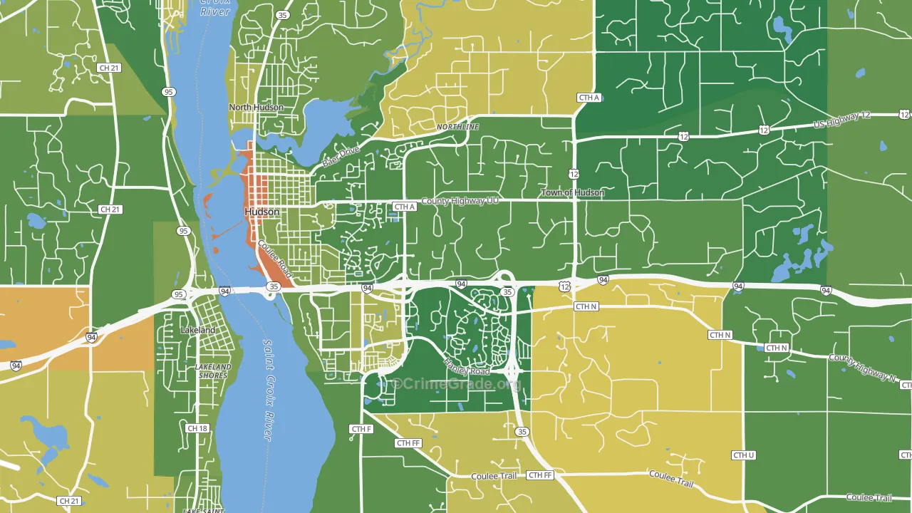 Hudson, WI Map of Robbery Rates