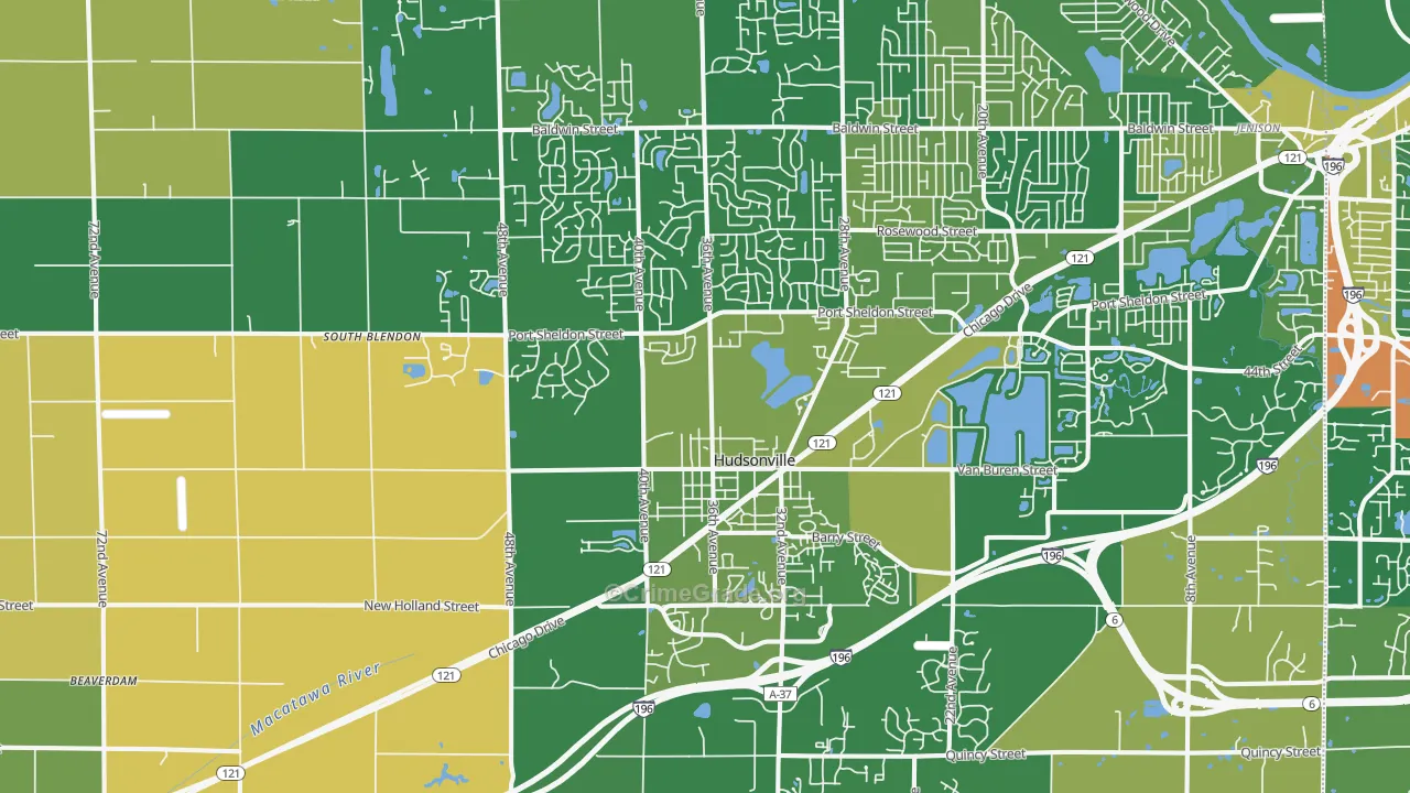 Hudsonville, MI Map of Robbery Rates