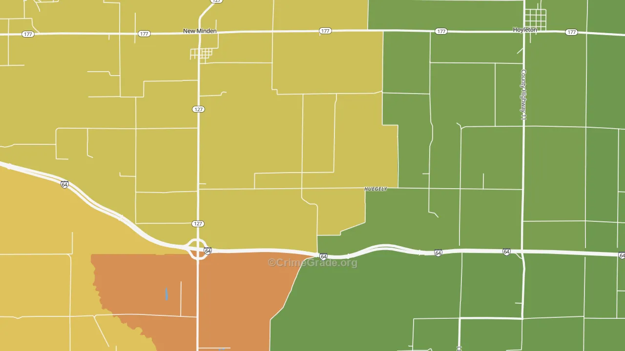 Huegely, IL Map of Robbery Rates