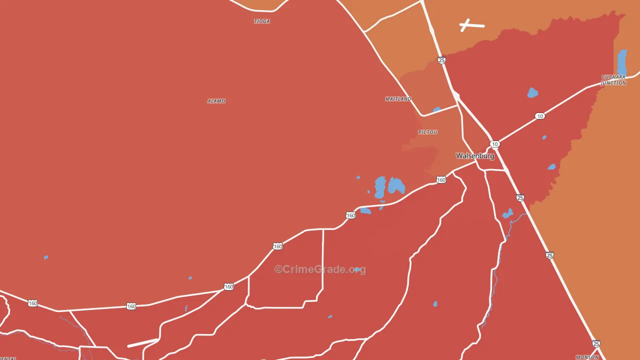 Huerfano County, CO Map of Robbery Rates