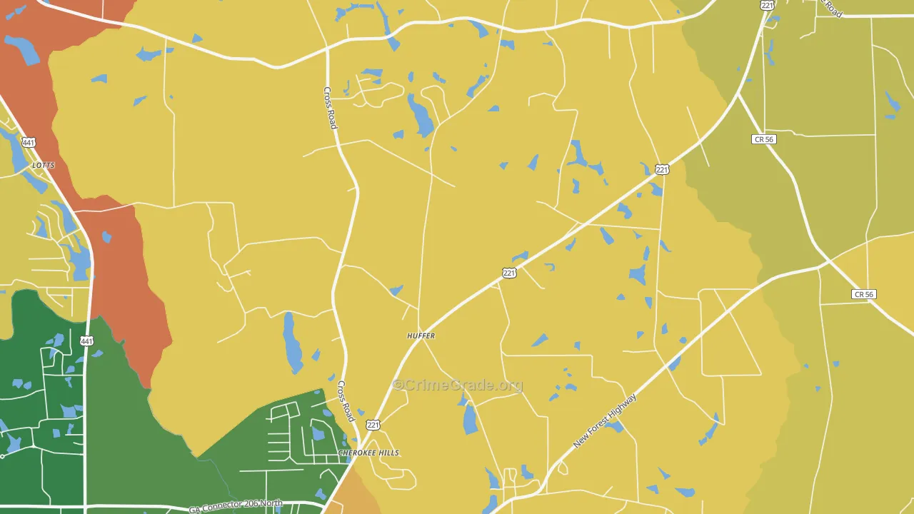 Huffer, GA Map of Robbery Rates