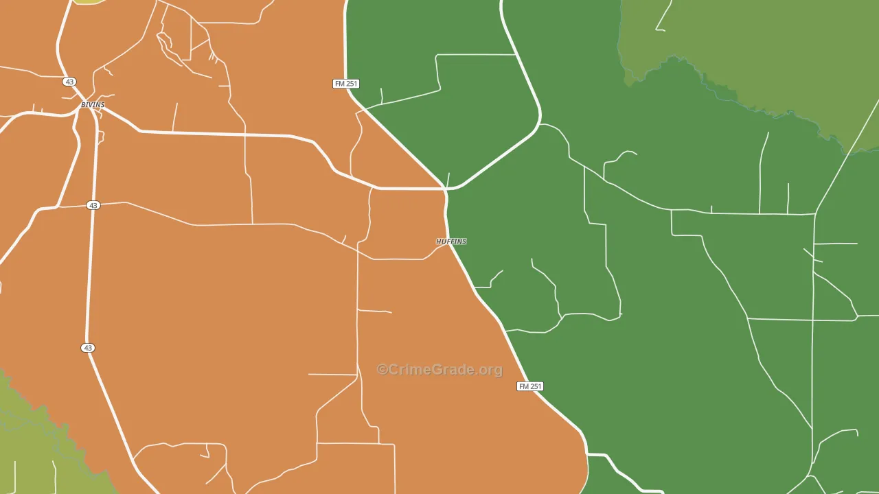 Huffines, TX Map of Robbery Rates