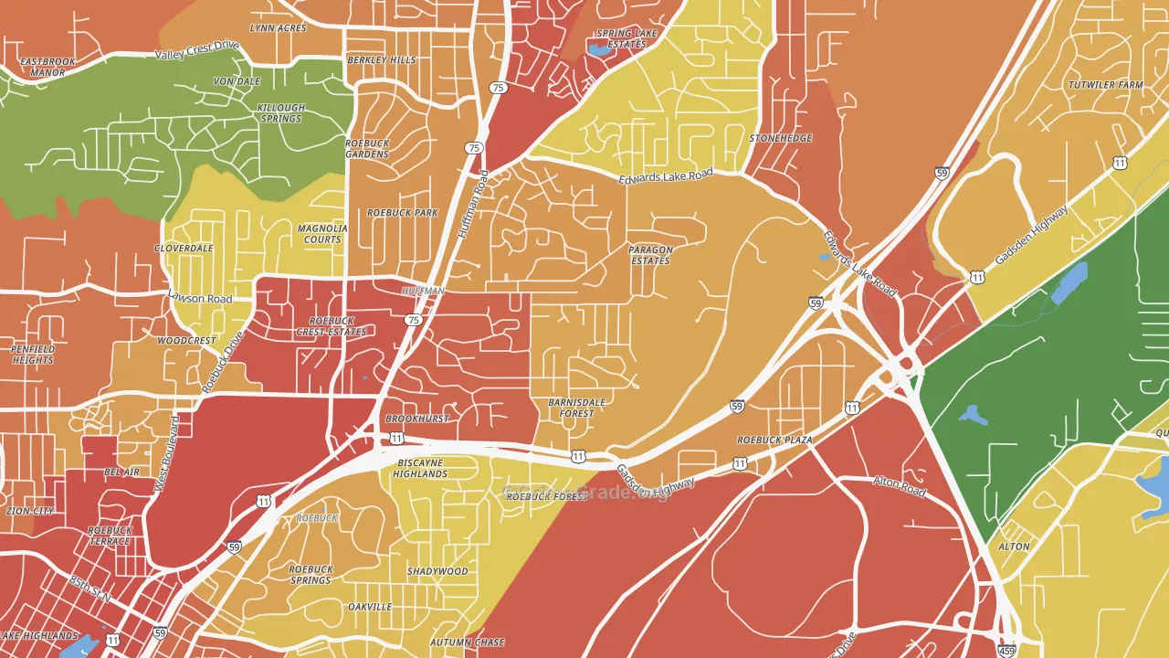 Huffman, Birmingham, AL Map of Robbery Rates