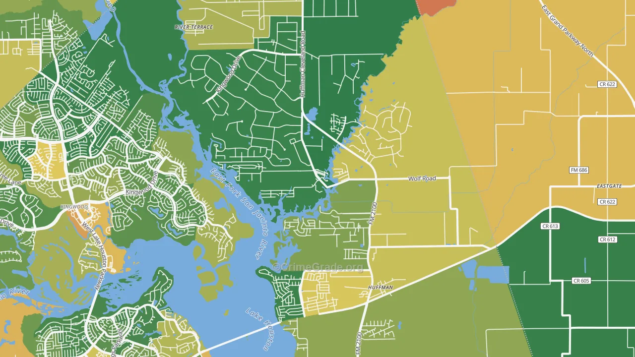 Huffman, TX Map of Robbery Rates