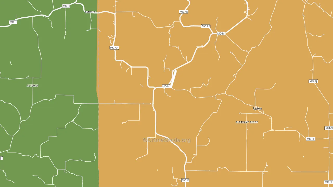 Huggins, MO Map of Robbery Rates