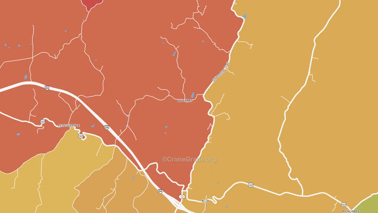 Hughart, WV Map of Robbery Rates