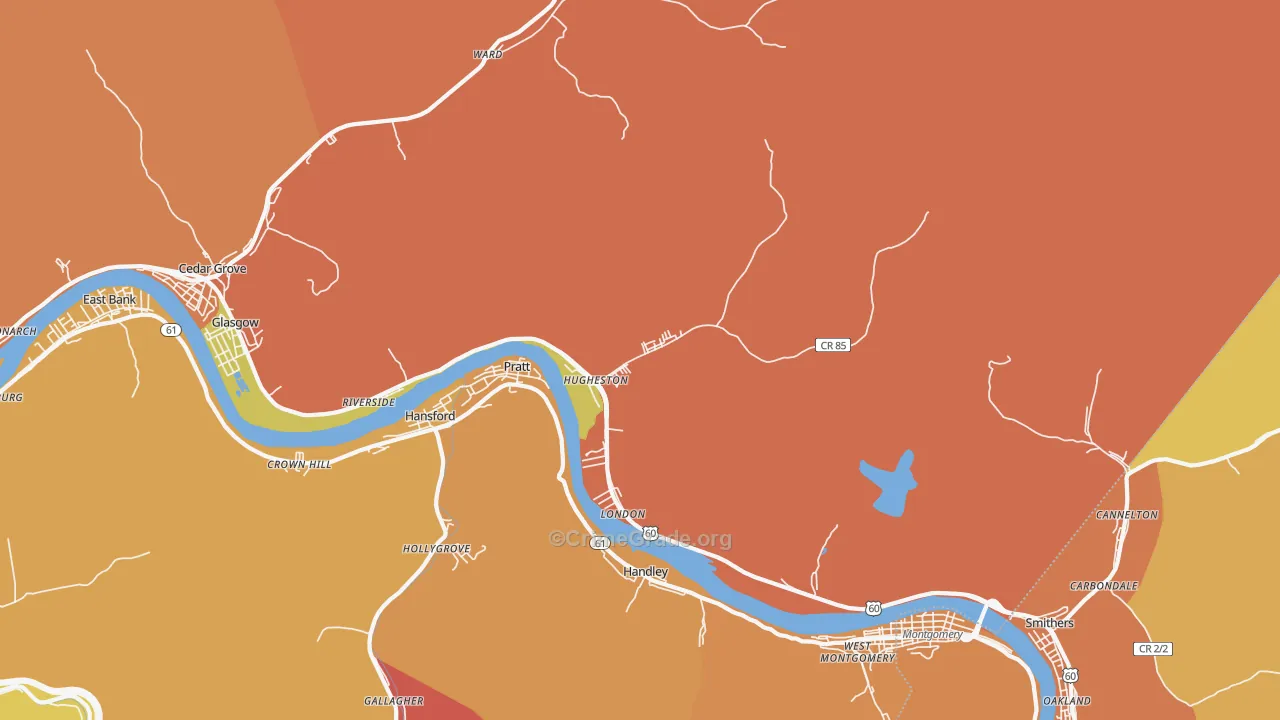 Hugheston, WV Map of Robbery Rates