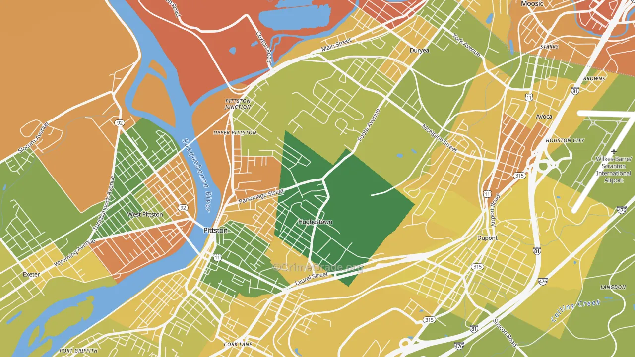 Hughestown, PA Map of Robbery Rates