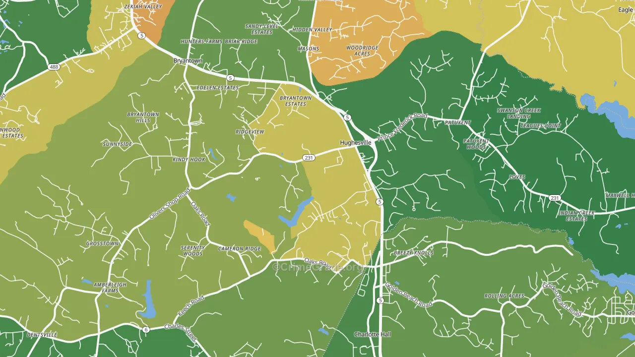 Hughesville, MD Map of Robbery Rates