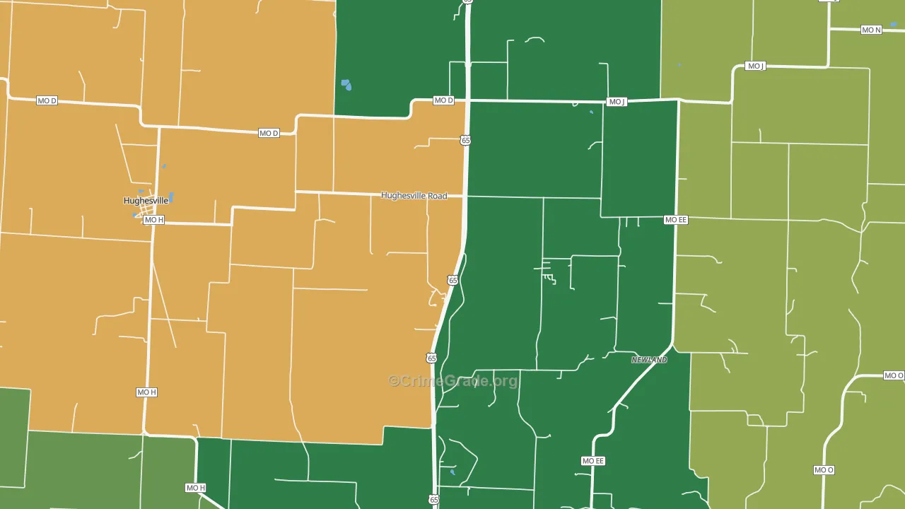 Hughesville, MO Map of Robbery Rates
