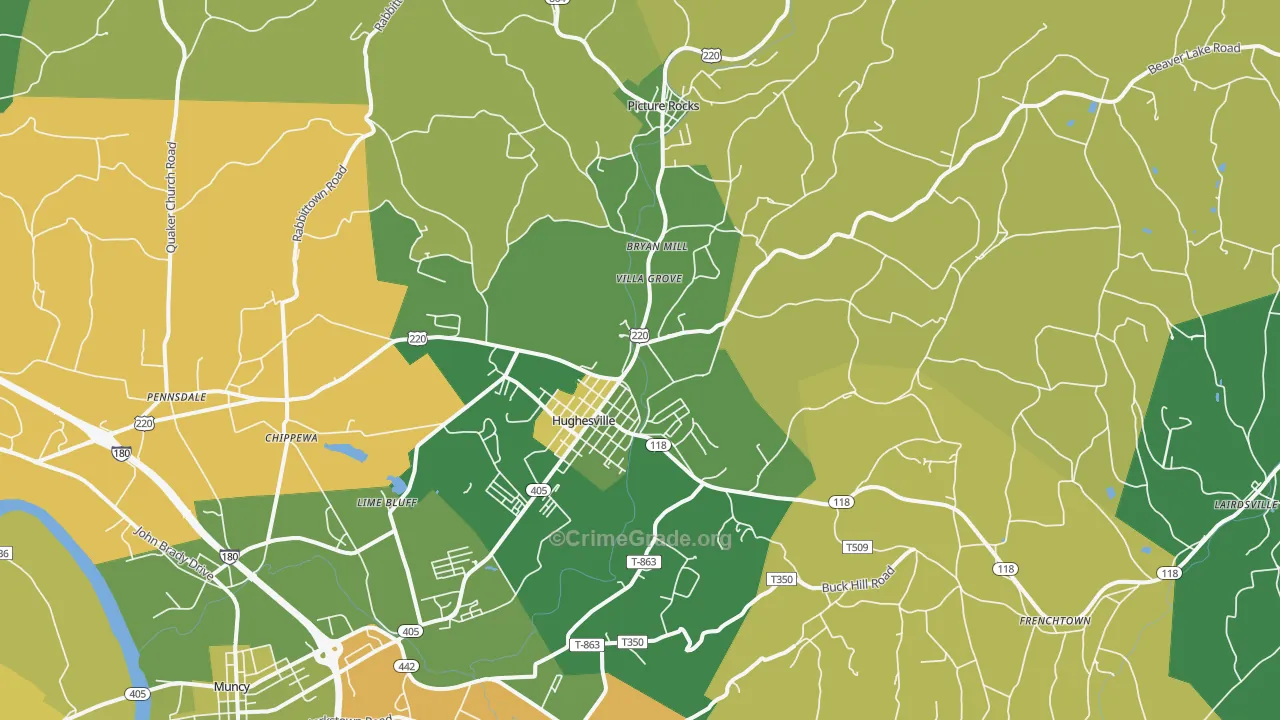 Hughesville, PA Map of Robbery Rates
