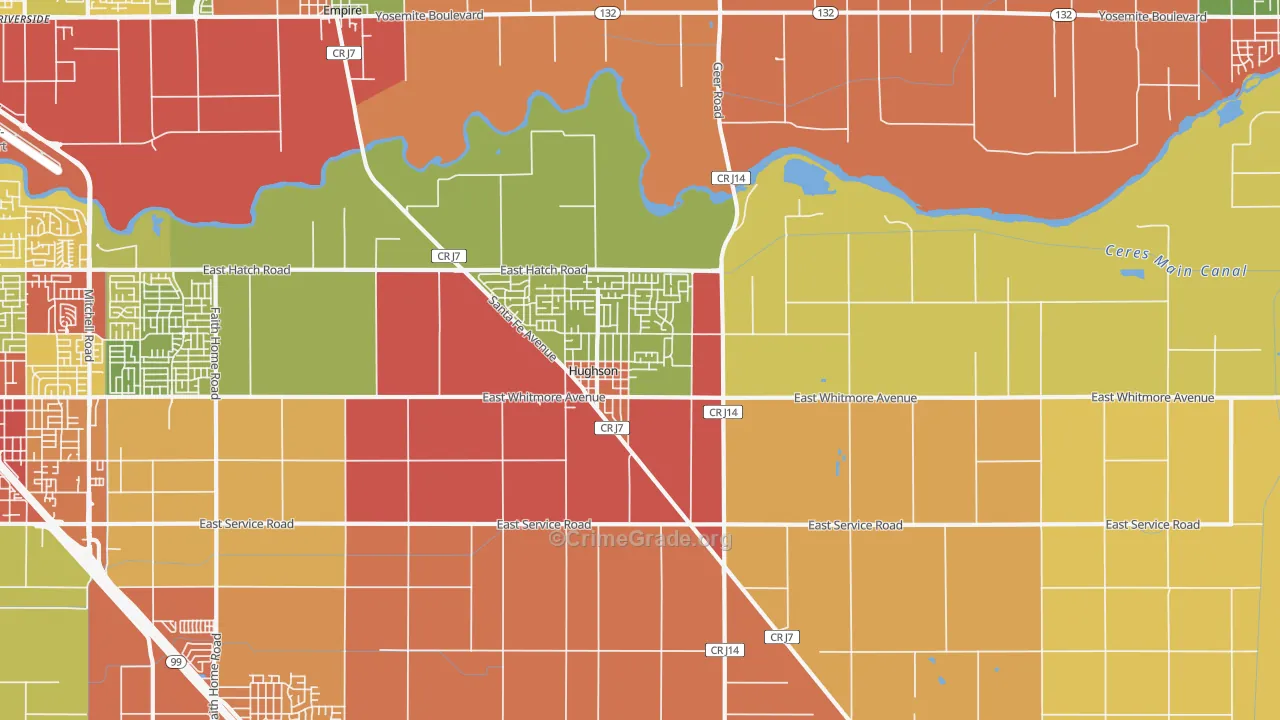 Hughson, CA Map of Robbery Rates