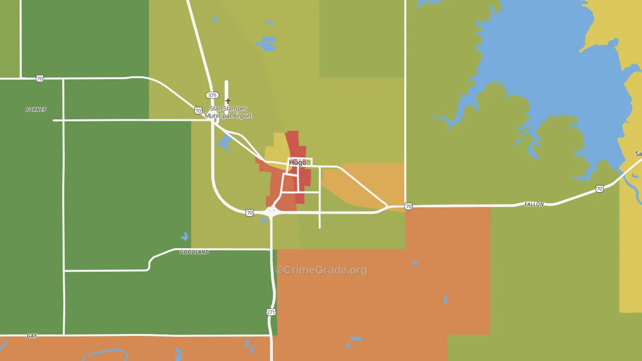 Hugo, OK Map of Robbery Rates