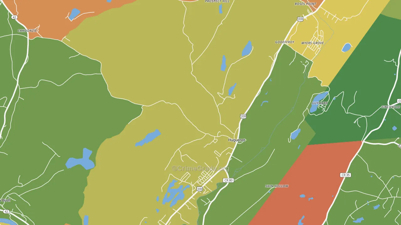 Huguenot, NY Map of Robbery Rates