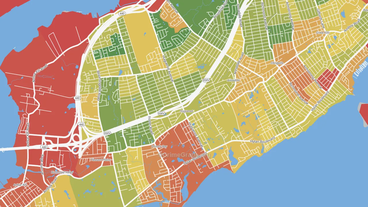 Huguenot, Staten Island, NY Map of Robbery Rates