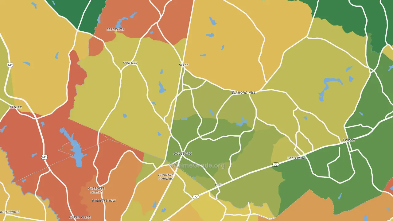Hull, GA Map of Robbery Rates