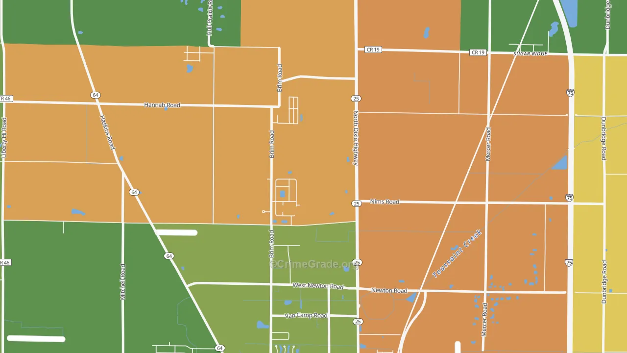 Hull Prairie, OH Map of Robbery Rates