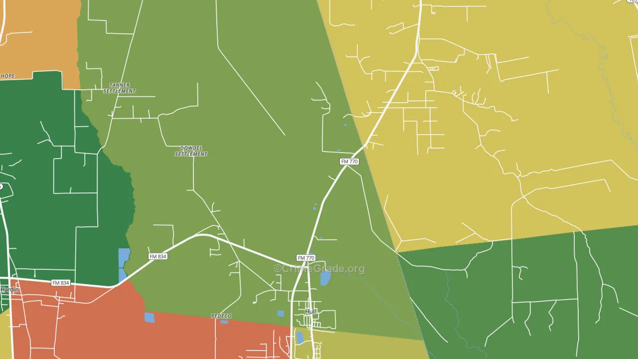 Hull, TX Map of Robbery Rates